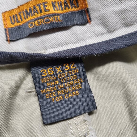 Cherokee Pants Ultimate Khaki Mens 36 x 32 Pleated Front Straight Leg Preppy - Picture 3 of 13